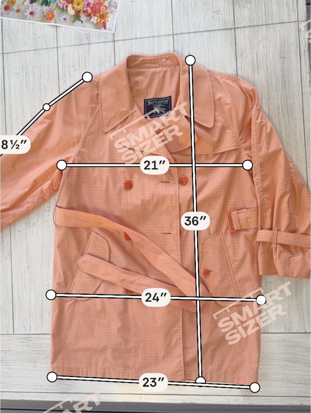 Vintage Burberrys London Orange Gingham Trench Coat 8 Long Belted Rare - Picture 6 of 6